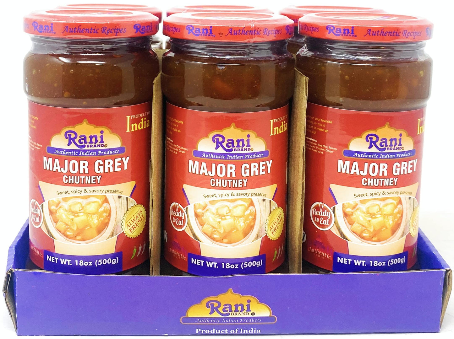 Rani Major Grey Mango Chutney (Indian Preserve) 18Oz (1.1Lbs) 500G Glass Jar, Ready To Eat, Vegan, Pack Of 5+1 Free ~ Gluten Fre