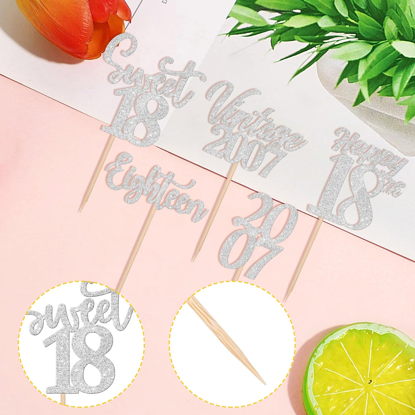 30Pcs Happy 18Th Birthday Cupcake Toppers Cheers To 18 Vintage 2007 Cupcake Picks Sweet 18 Eighteen 18Th Birthday Decorations Fo