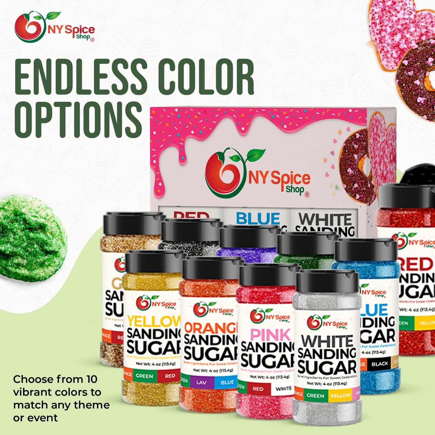 Ny Spice Shop Green Sanding Sugar For Memorial Day - 4 Ounce Sweet Colorful Edible Sprinkles For Candy Dish - Chocolate Sprinkle