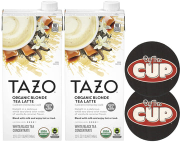 Tazo Organic Blonde Latte Concentrate, 32 Oz (Pack Of 2) With By The Cup Coasters