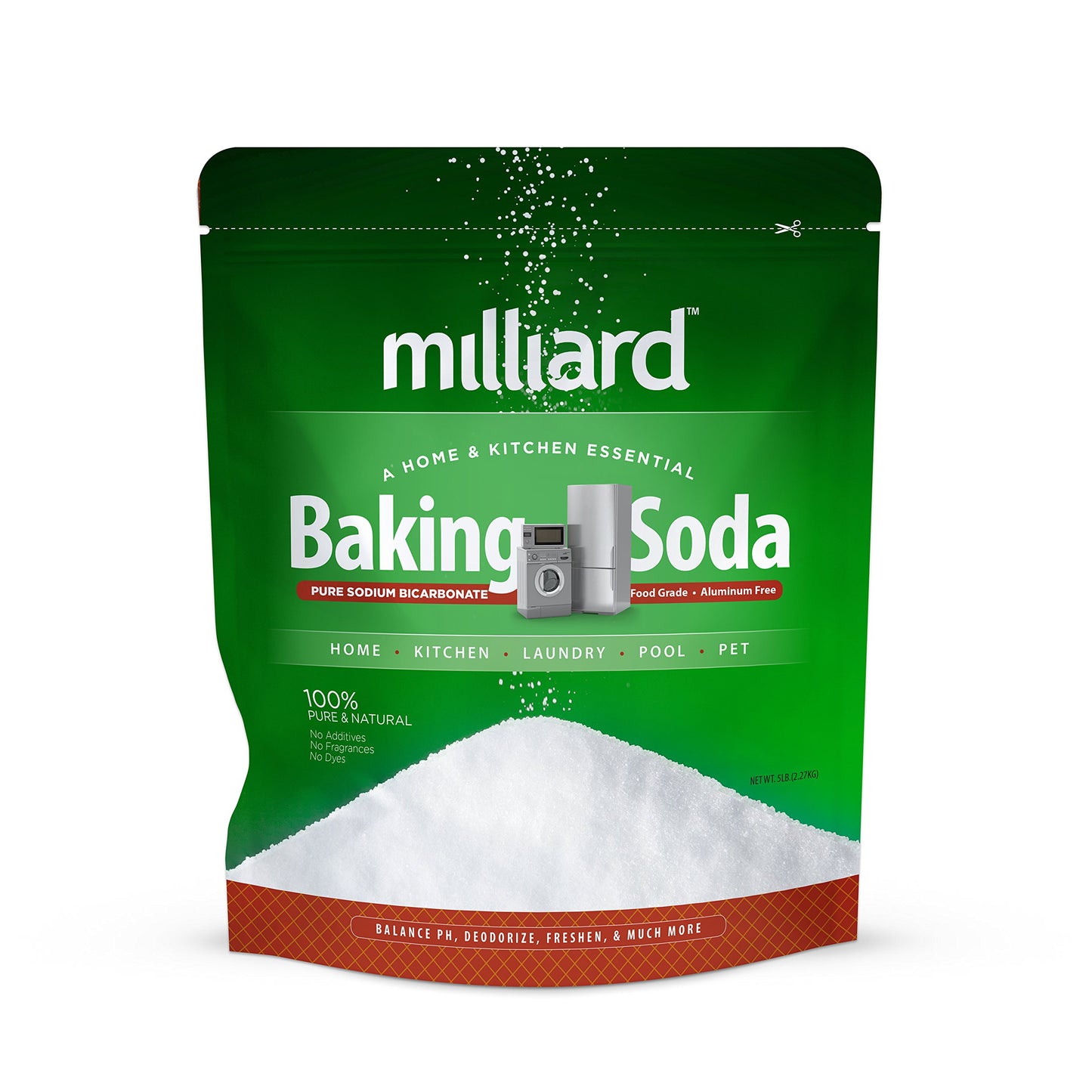 Milliard Baking Soda, USP - 5 lbs (80 Ounce) Resealable Bag