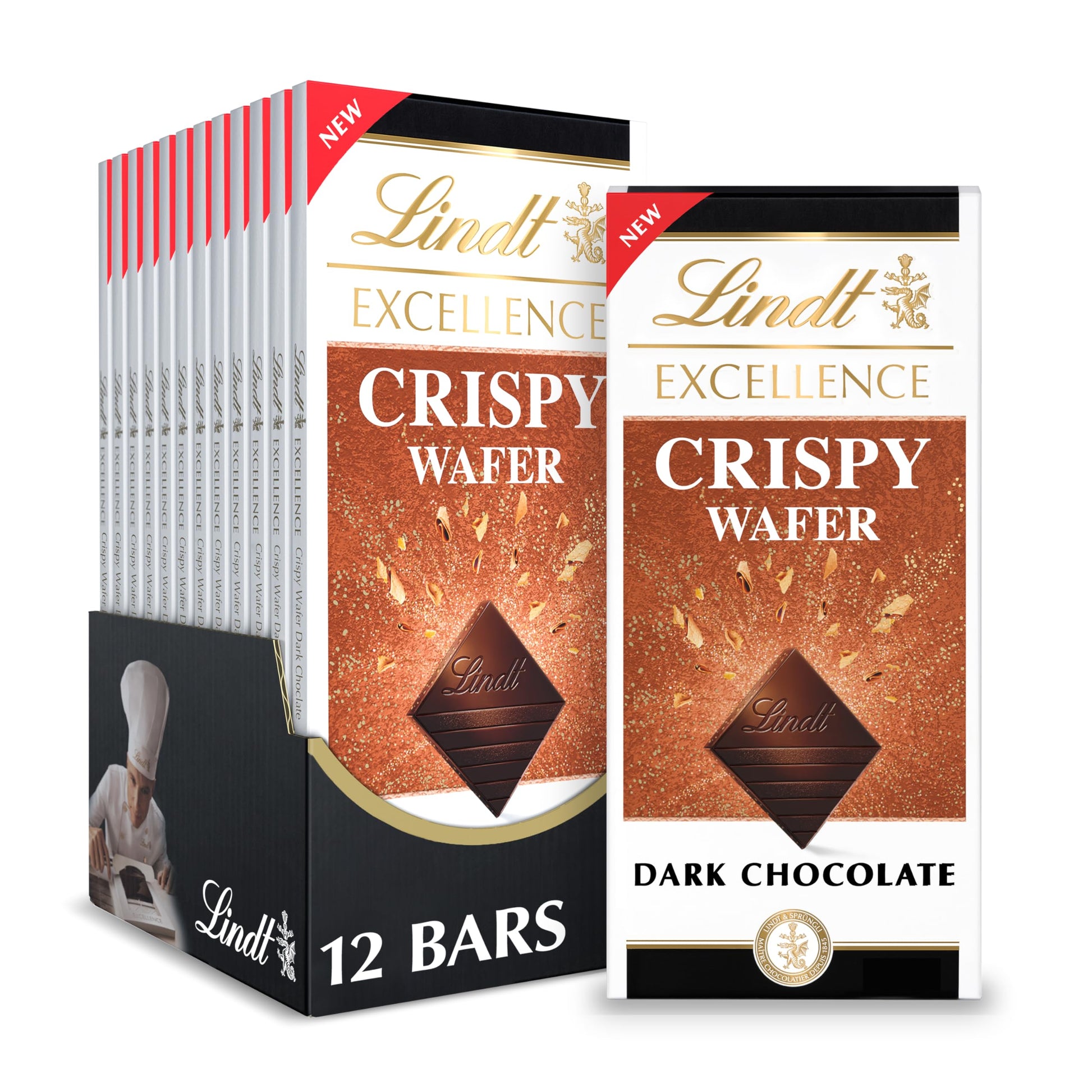 Lindt Excellence Crispy Wafer Dark Chocolate Candy Bar  Dark Chocolate With Crispy Wafer Pieces  3.5 Oz. Bar (12 Pack)