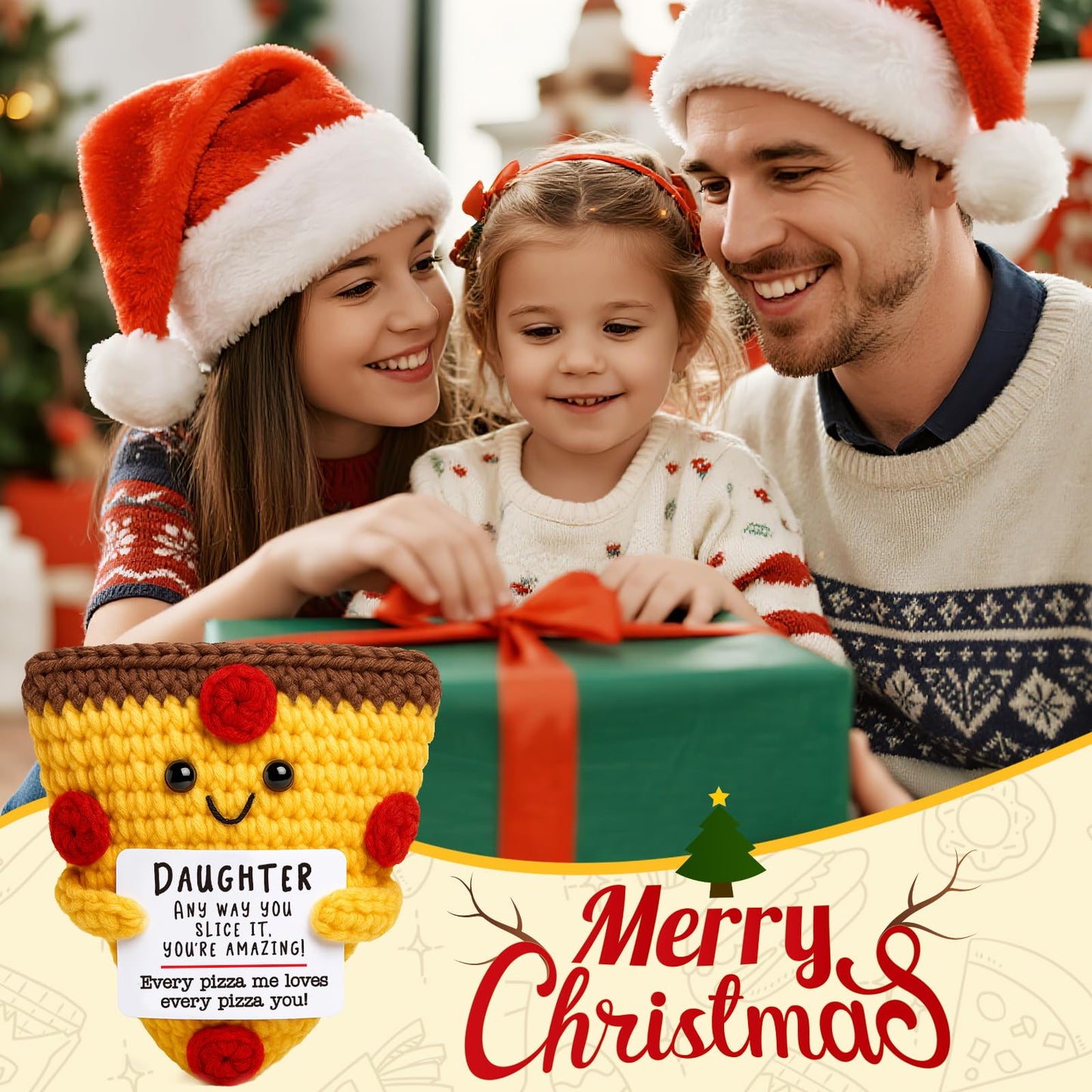 Mini Christmas Daughter Gifts from Mom Dad Cute Handmade Crochet Pizza for Motivational Encouragement Inspirational Christmas Bi