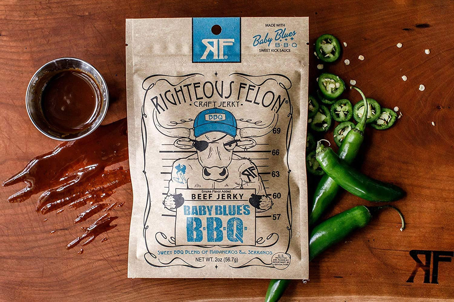 Righteous Felon Beef Jerky - Baby Blues Bbq Jerky - Gluten-Free Snacks - All-Natural, Locally Sourced  Dried Beef Jerky - Low-Su