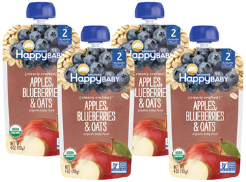 Happy Baby Organic Baby Food, Apples, Blueberries & Oats, 4 Oz (Pack Of 4)