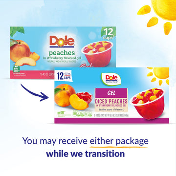 Dole Fruit Bowls Peaches in Strawberry Gel Snacks, 4.3oz, 12 Cups, Gluten & Dairy Free, Bulk Lunch Snacks