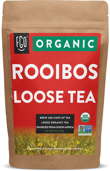 Fgo Organic Rooibos Loose Leaf Tea, Resealable Kraft Bag, 16Oz, Packaging May Vary (Pack Of 1)
