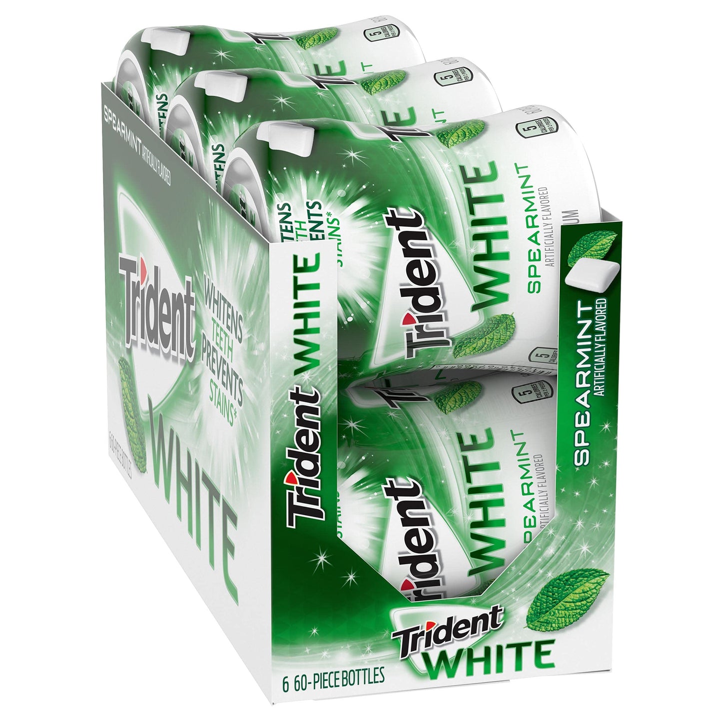 Trident White Spearmint Sugar Free Gum, 6 Bottles Of 60 Pieces (360 Total Pieces)