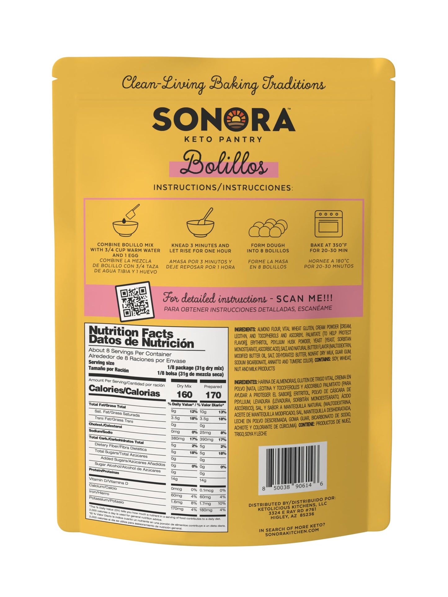 Sonora Keto Bread Mix - Low Carb, 0g NET CARBS, Makes 8, 8.8oz, Bread Machine Compatible