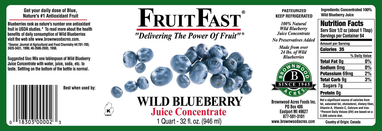 Wild Blueberry Juice Concentrate By Fruitfast - (32 Fl Oz) Unsweetened, 65 Brix Pure Concentrated Blueberry Juice - 100% Dark Wi