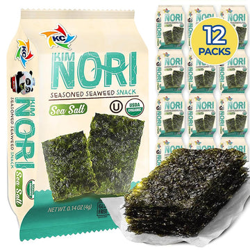 Kimnori Seasoned Seaweed Snacks Sheets - Organic Sea Salt Flavor 12 Individual Packs Roasted Crispy Premium 100% Natural Laver K