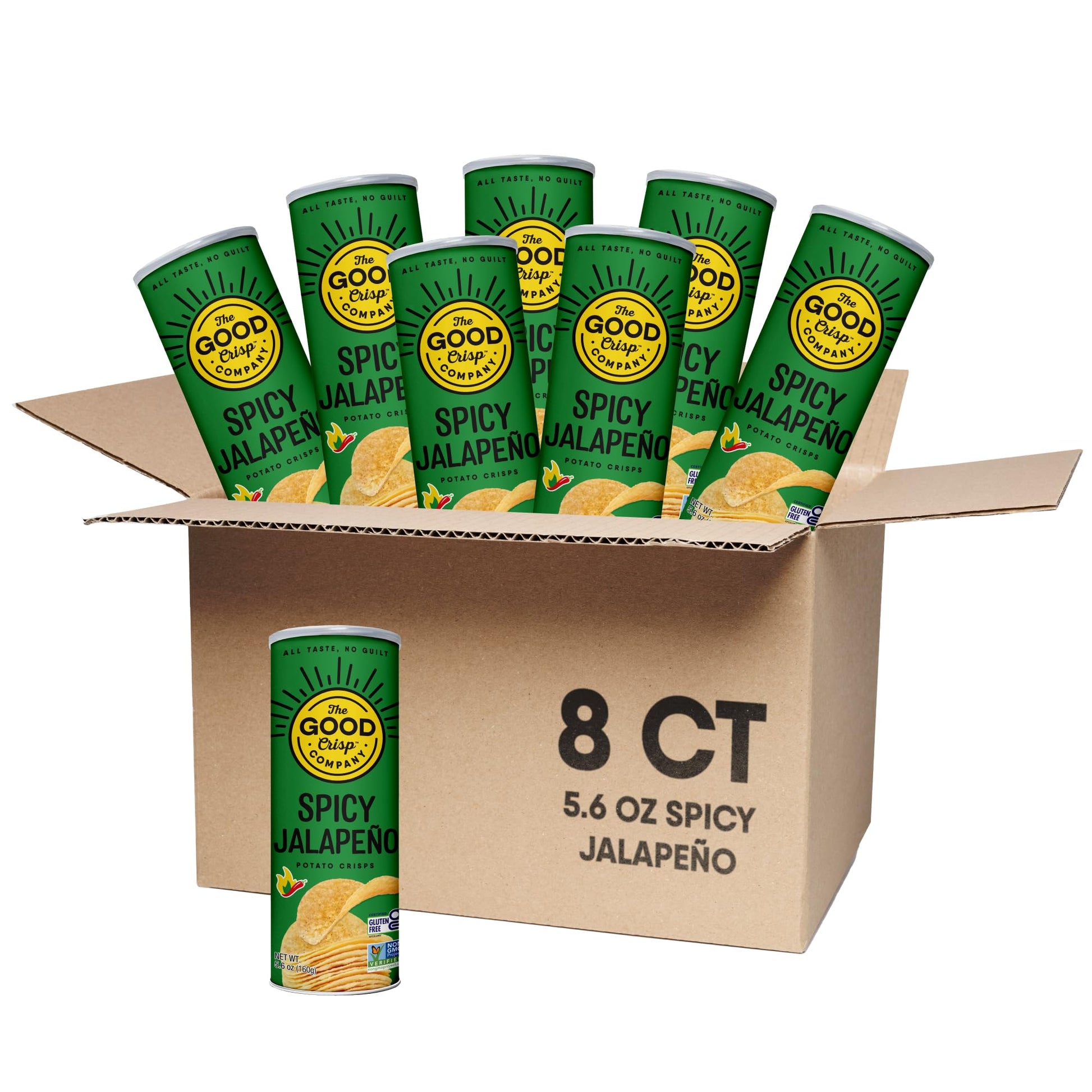 The Good Crisp Company, Spicy Jalapeno, Gluten Free Potato Chips (5.6 Ounce Canisters, Pack of 8), Non-GMO, Allergen Friendly, P