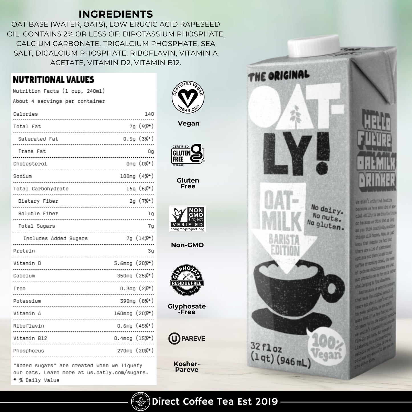 Direct Coffee Tea Est 2019 Oat Milk Value Bundle - Barista Edition, 3-Pack Non-Dairy Creamer For Coffee, Vegan, Dairy-Free & Glu