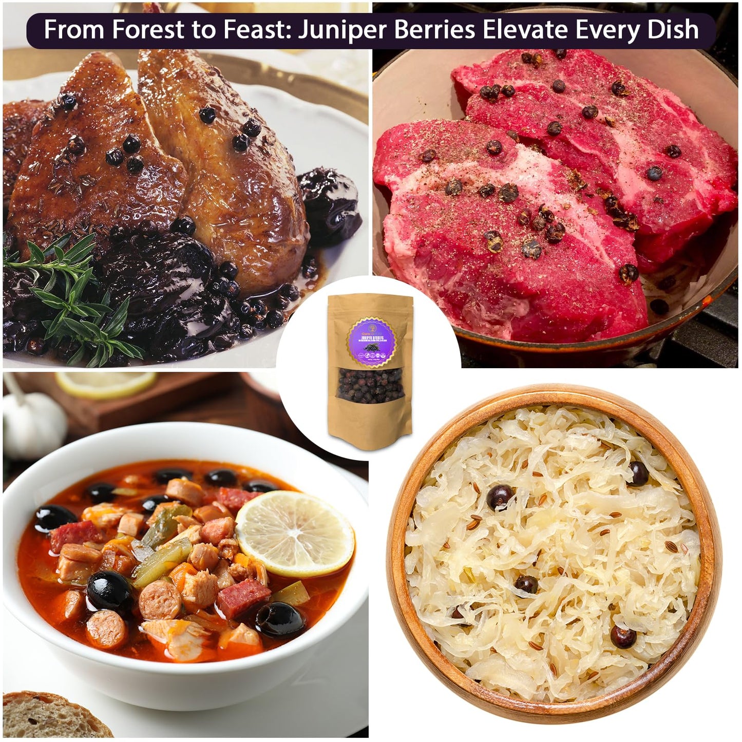 Cure wid Pure Dried Juniper Berries 4oz | Wild Harvested  Non-GMO Additives & Preservative-Free Organic Juniper Berries Whole in Eco-Friendly Resealable Bag |Elevate Meats  Soups  Teas & More