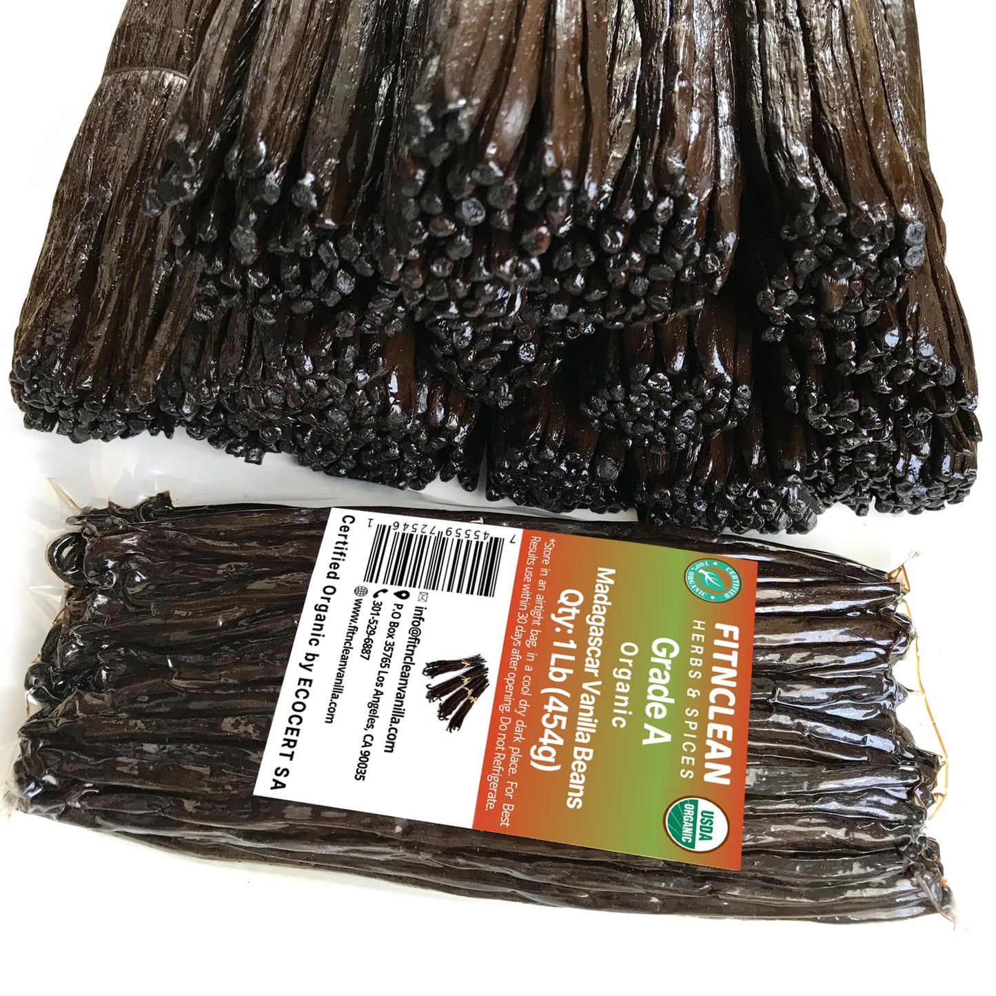 FITNCLEAN VANILLA Organic Madagascar Vanilla Beans Grade A 1Lb Non-GMO Whole Pods 7-8 for Cooking and Extracts
