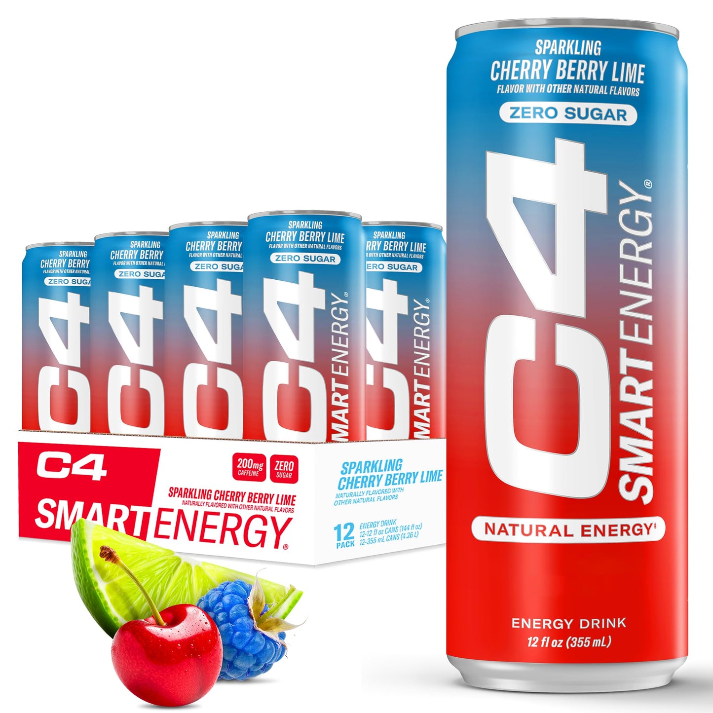 Cellucor C4 Smart Energy Drink - Sugar Free Performance Fuel, 12 Fl Oz (Pack of 12), Freedom Ice, Clear