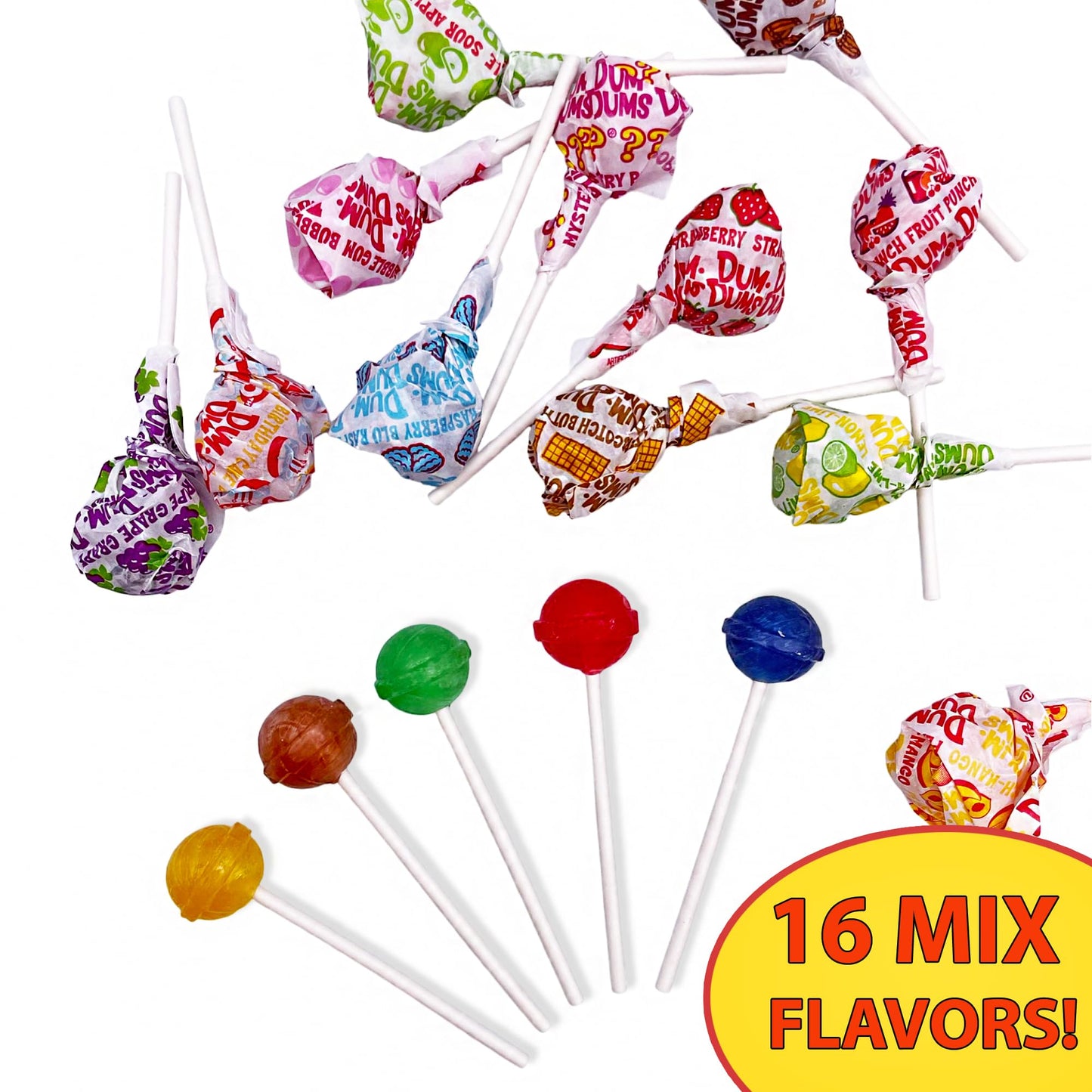 Dum Dums Original Mix Lollipops 1 Lb (80 Pops), Individually Wrapped Hard Candy, Bulk Suckers, Assorted Flavors, Gluten-Free, Pa