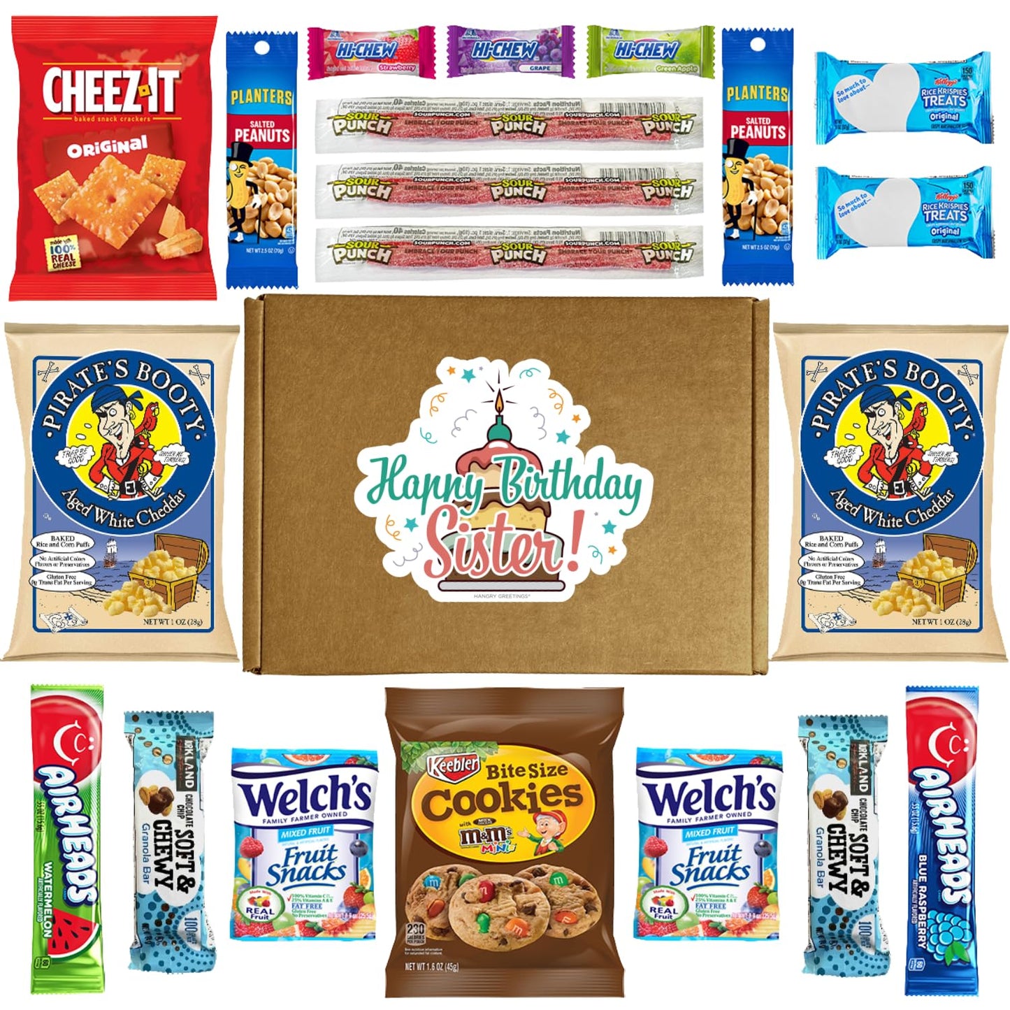 Hangry Kit Birthday Snack Box Gift For Your Sister - (20 Count) Happy Birthday Sister Gift From Sister Or Brother. Gift For Sist