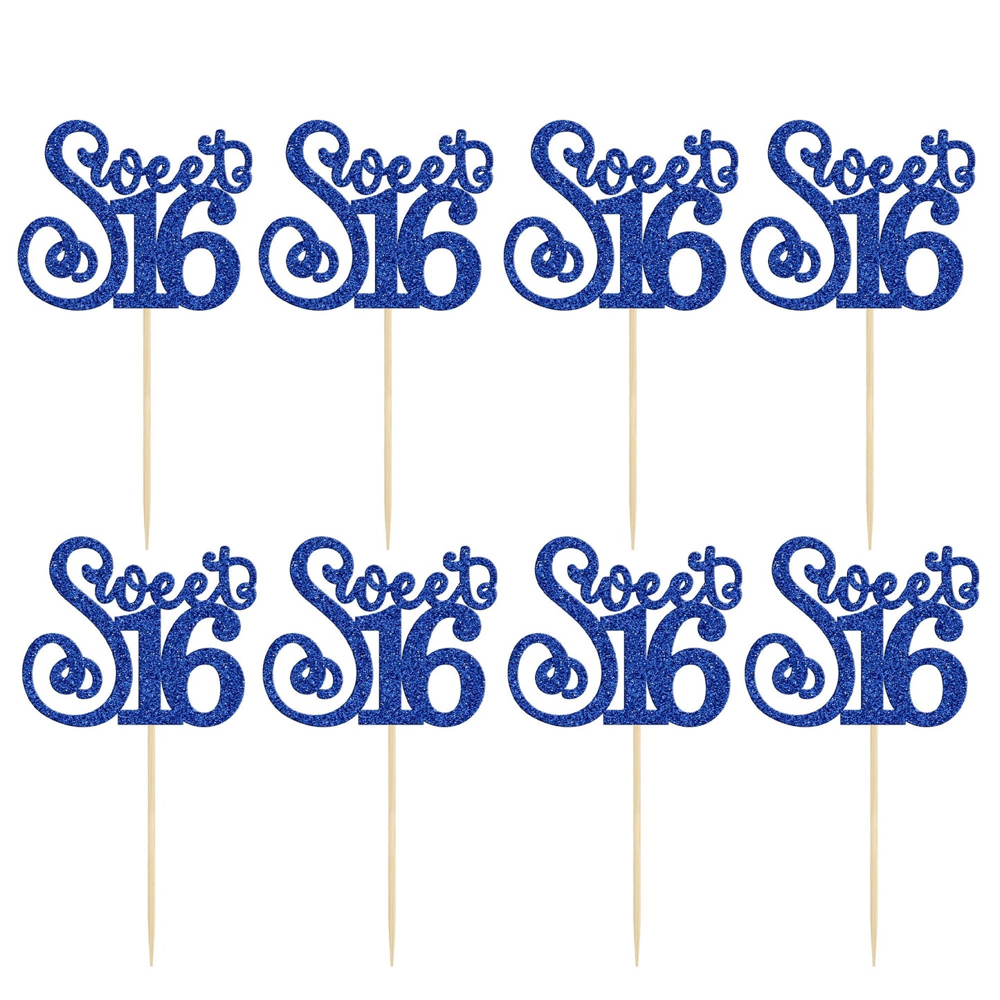 Gyufise 24 Pack Cupcake Toppers Glitter Happy Sweet 16 Decorations, Blue, Model ZN0475-4-DBL