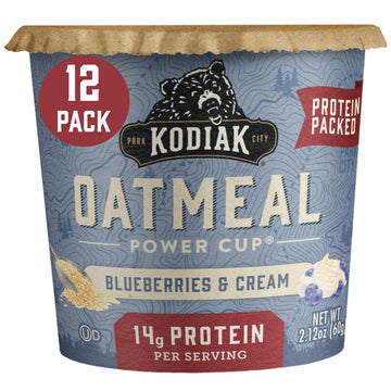 Kodiak Instant Oatmeal Cups, Blueberries & Cream, High Protein, 100% Whole Grains, (12 cups)