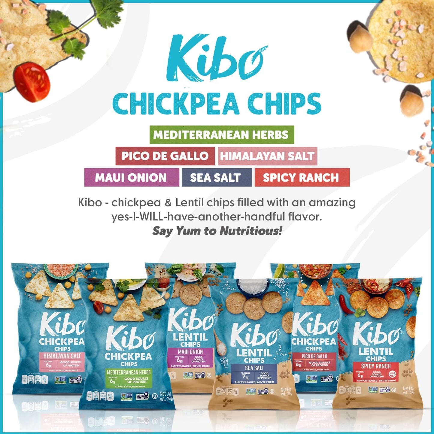 Kibo Chickpea & Lentil Chips Variety Pack: Savory, Plant-Based Protein Chips Nutritious, Vegan & Guilt-Free Snacking - Low-Carb,