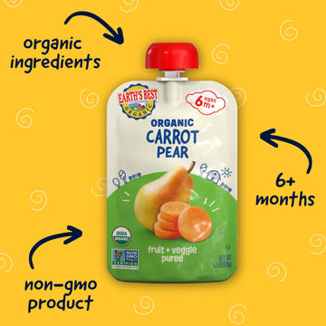 Earth'S Best Fruit + Veggie Puree Organic Carrot Pear 3.5Oz Pouch (Pack Of 12)