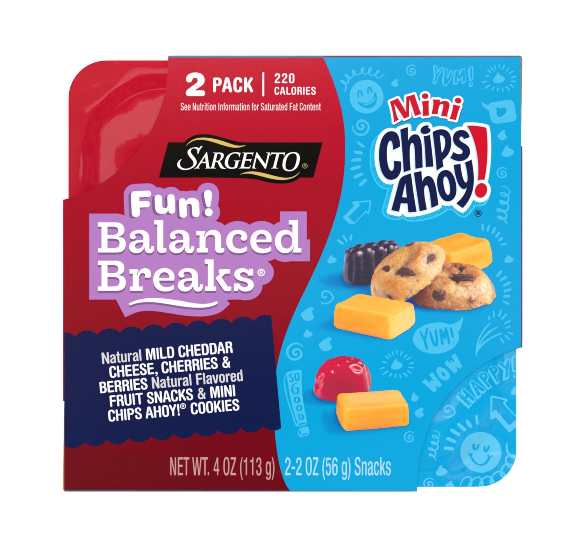 Sargento Fun! Balanced Breaks Natural Mild Cheddar Cheese, Cherries & Berries Natural Flavored Fruit Snacks & Mini CHIPS AHOY! C