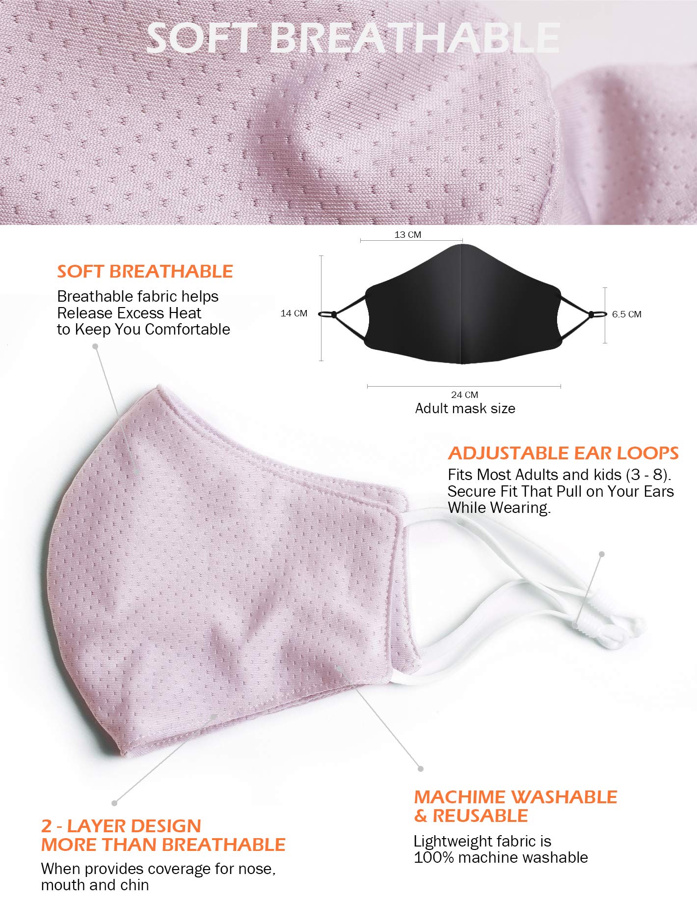 Borgasets Face Mask Reusable For Women Youth Adjustable Breathable Comfort Sport Mask Full Washable Safety Exercise Face Masks F
