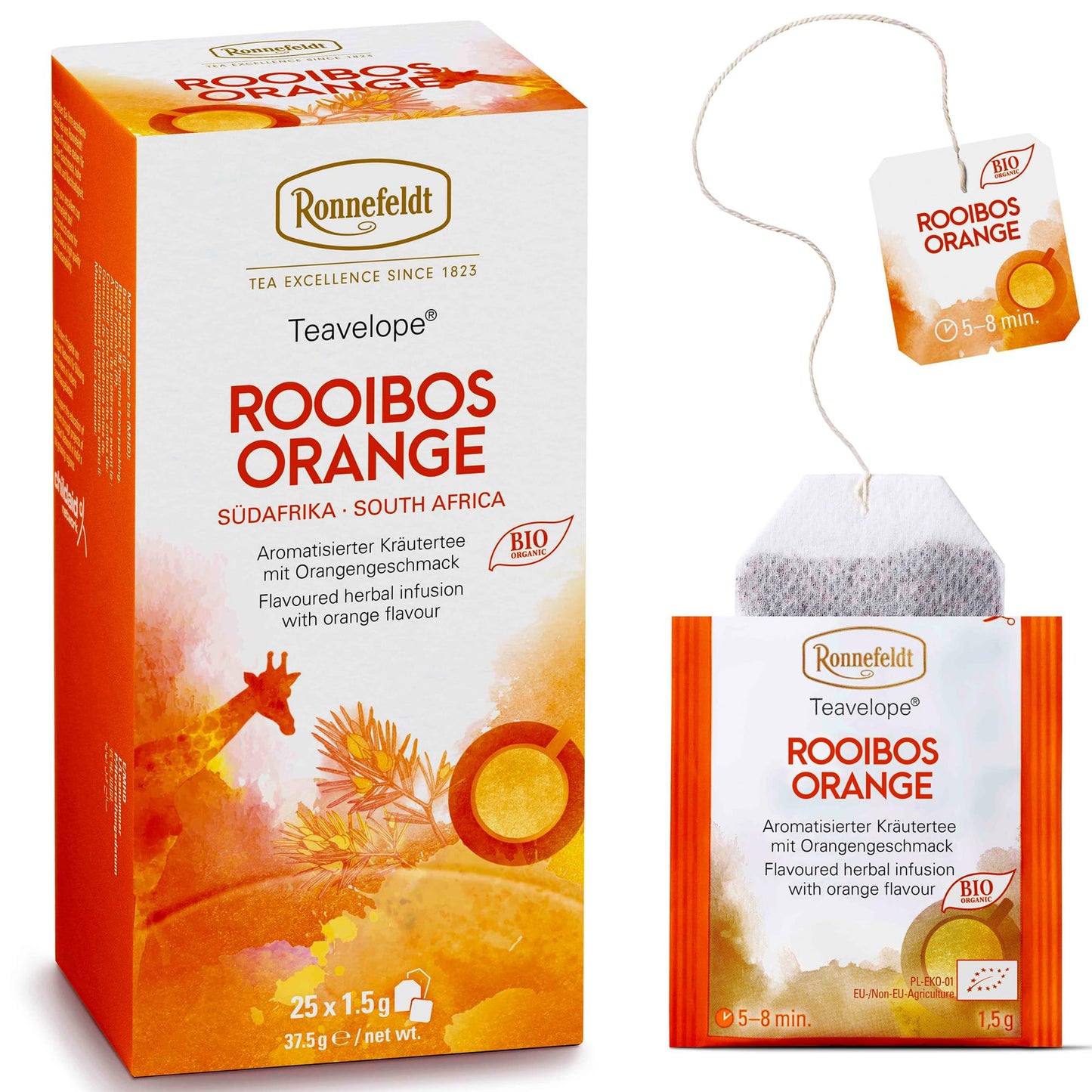 Ronnefeldt Rooibos Orange Herbal Tea – Caffeine-Free, 25 Individually Wrapped Tea Bags, South African Red Tea