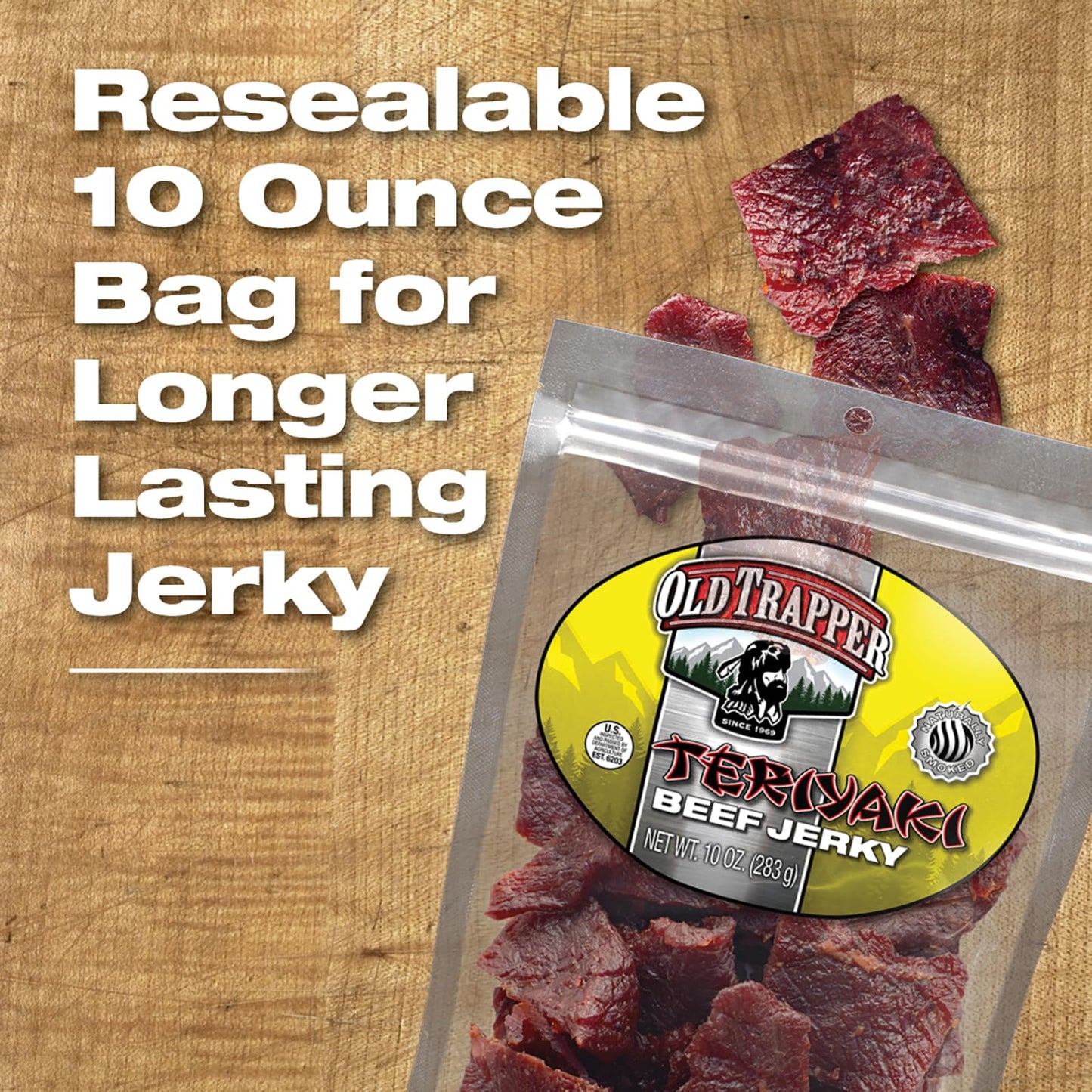 Old Trapper Beef Jerky, Teriyaki 10-Ounce Individual Pack, Tender Meat Snack For Lunches Or Between Meals, 11 Grams Of Protein, Zero Grams Of Fat, And 70 Calories Per Ounce (Pack Of One)