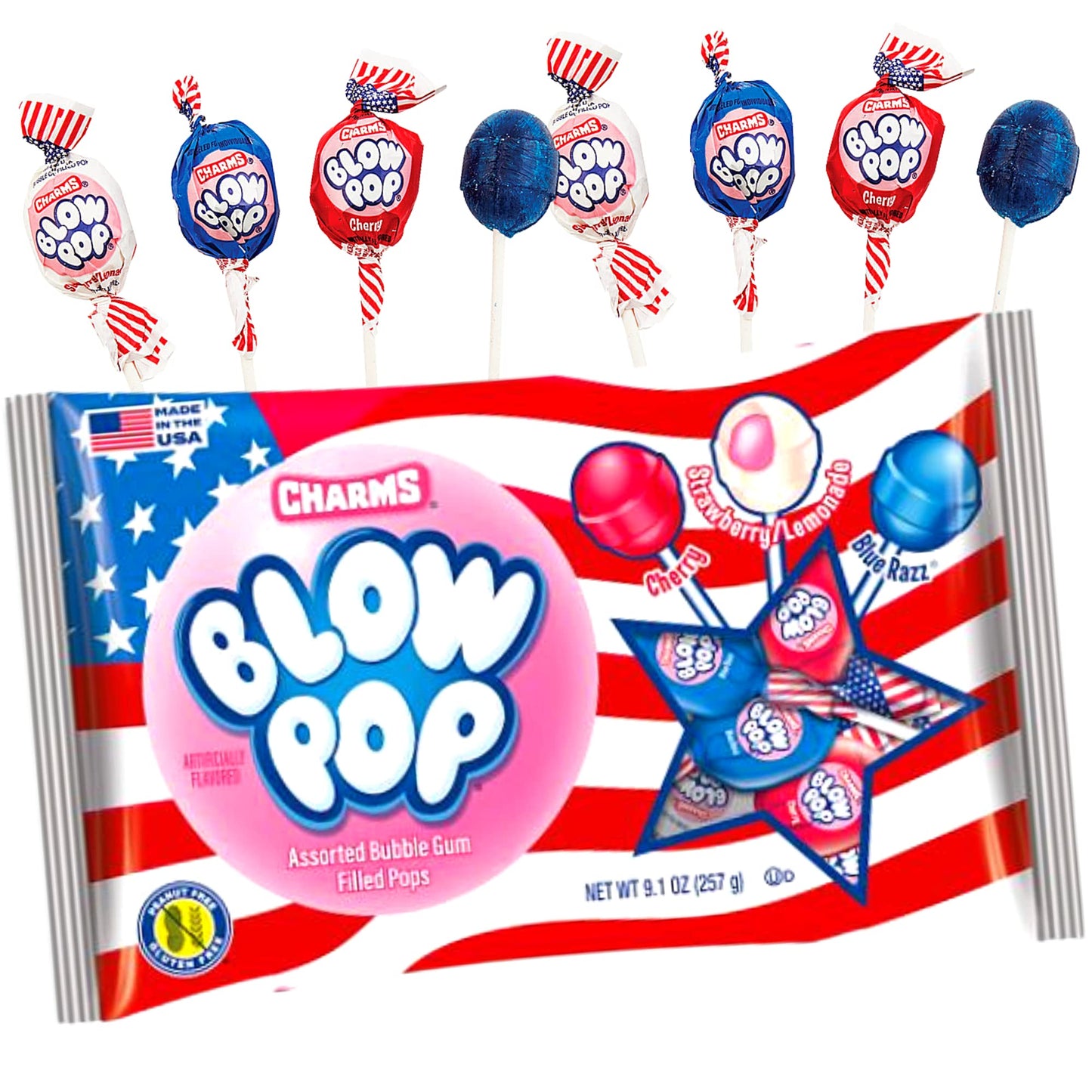 Charms Patriotic USA Charms Blow Pops, 14-Piece Bag, 9.1 Ounce