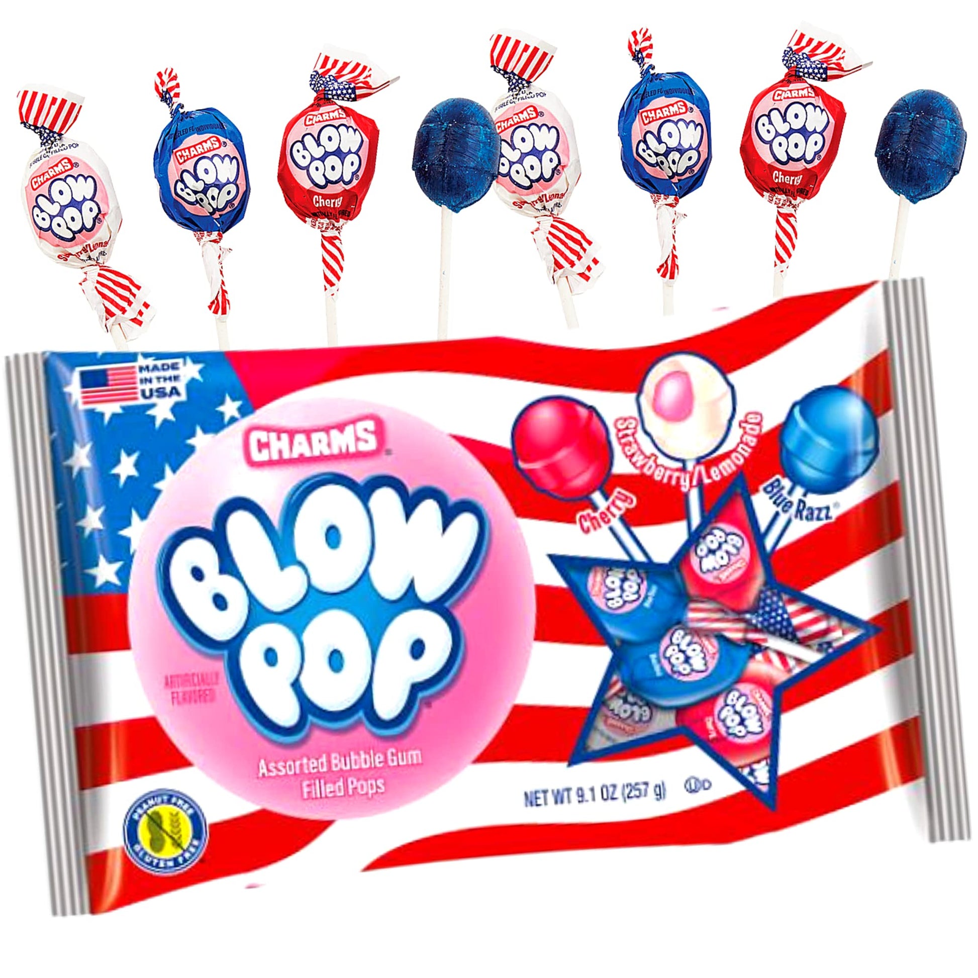 Charms Patriotic USA Charms Blow Pops, 14-Piece Bag, 9.1 Ounce