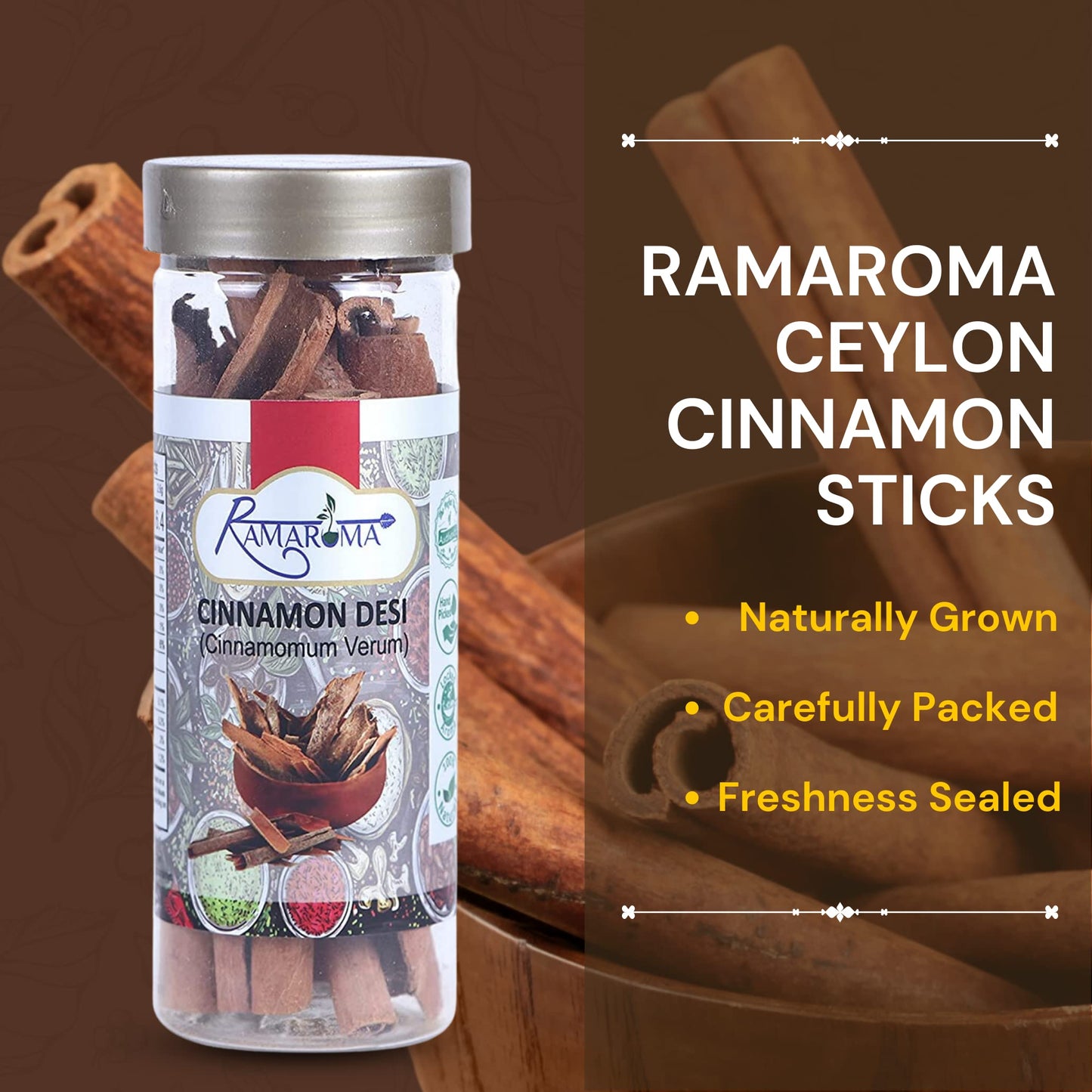 Ramaroma, Cinnamon Sticks (85G/3Oz) Non-Gmo & Raw Cinnamon | Organic Cinnamon Sticks | Cinnamon Whole | Strong Aroma, Perfect Fo