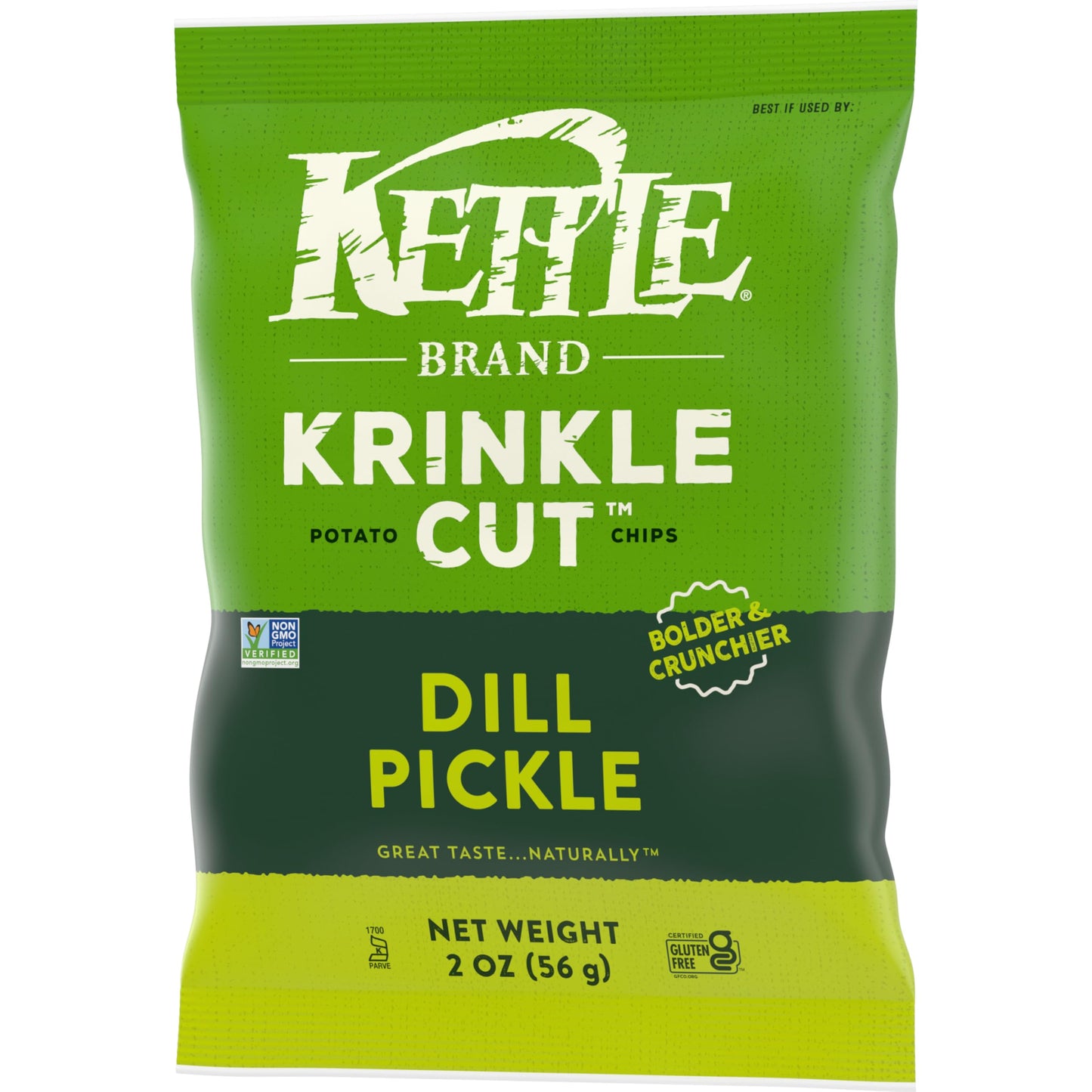 Kettle Brand Potato Chips, Krinkle Cut, Dill Pickle Kettle Chips, Snack Bag 2 Oz (Pack of 6)