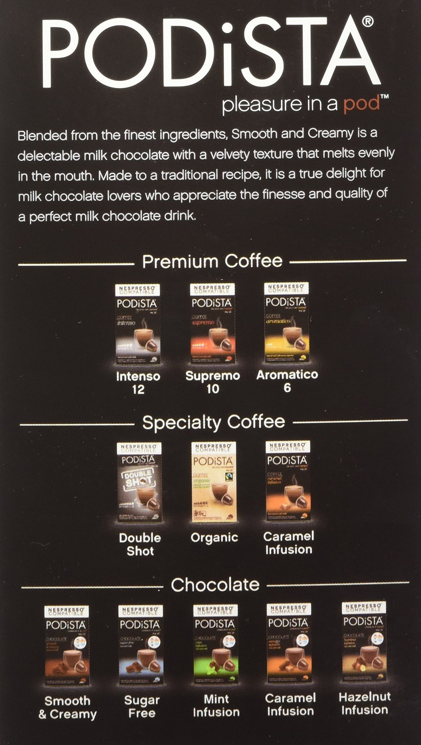 Podista Hot Chocolate Pods - Smooth & Creamy Nespresso Compatible - 10 Pod Package - 1 Count