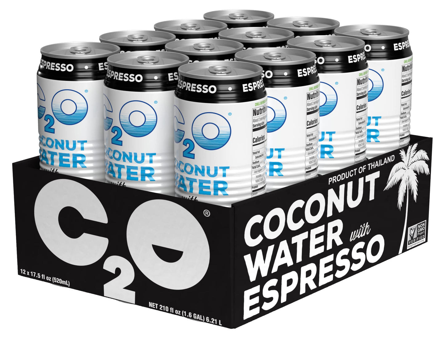 C2O Pure Coconut Water With Espresso | Plant Based | Non-Gmo | Dairy Free | Essential Electrolytes | 17.5 Fl Oz (Pack Of 12)