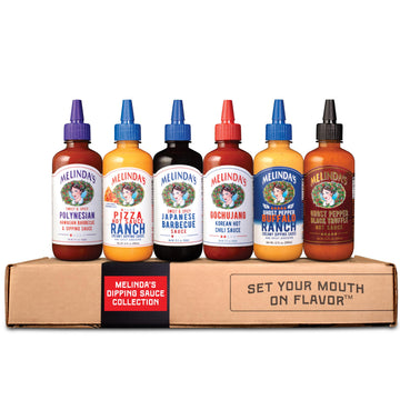 Melindas Dipping Sauce Gift Set, 6 Pack - Ghost Pepper, Buffalo Ranch, Pizza Ranch, Polynesian, Korean Gochujang, Hot Habanero Honey Mustard, 12