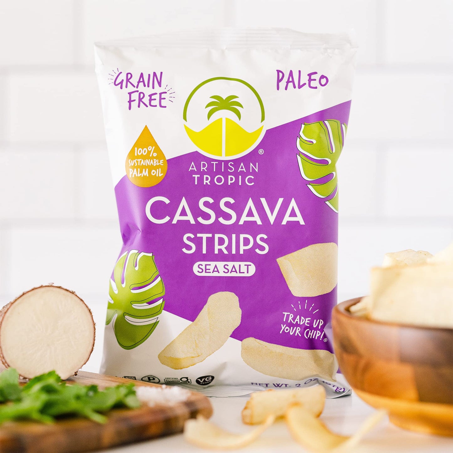 Artisan Tropic Cassava Strips Sea Salt - 8 Pack, 2Oz - Vegan, Paleo, Gluten Free Chips - Non-Gmo Healthy Snack Potato Chip Alter