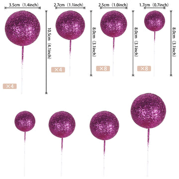 24 Pcs Glitter Ball Cake Toppers Balls Cupcake Toppers Foam Ball Shaped Cake Picks Mini Balloon Cake Insert Decoration For Weddi