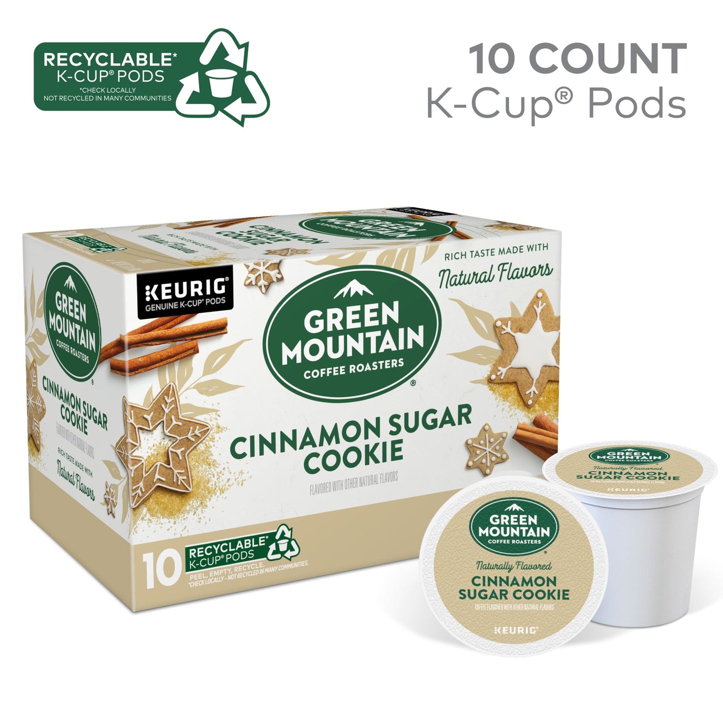 Green Mountain Coffee Roasters Cinnamon Sugar Cookie Coffee, 10 Count, 12 Count Pack