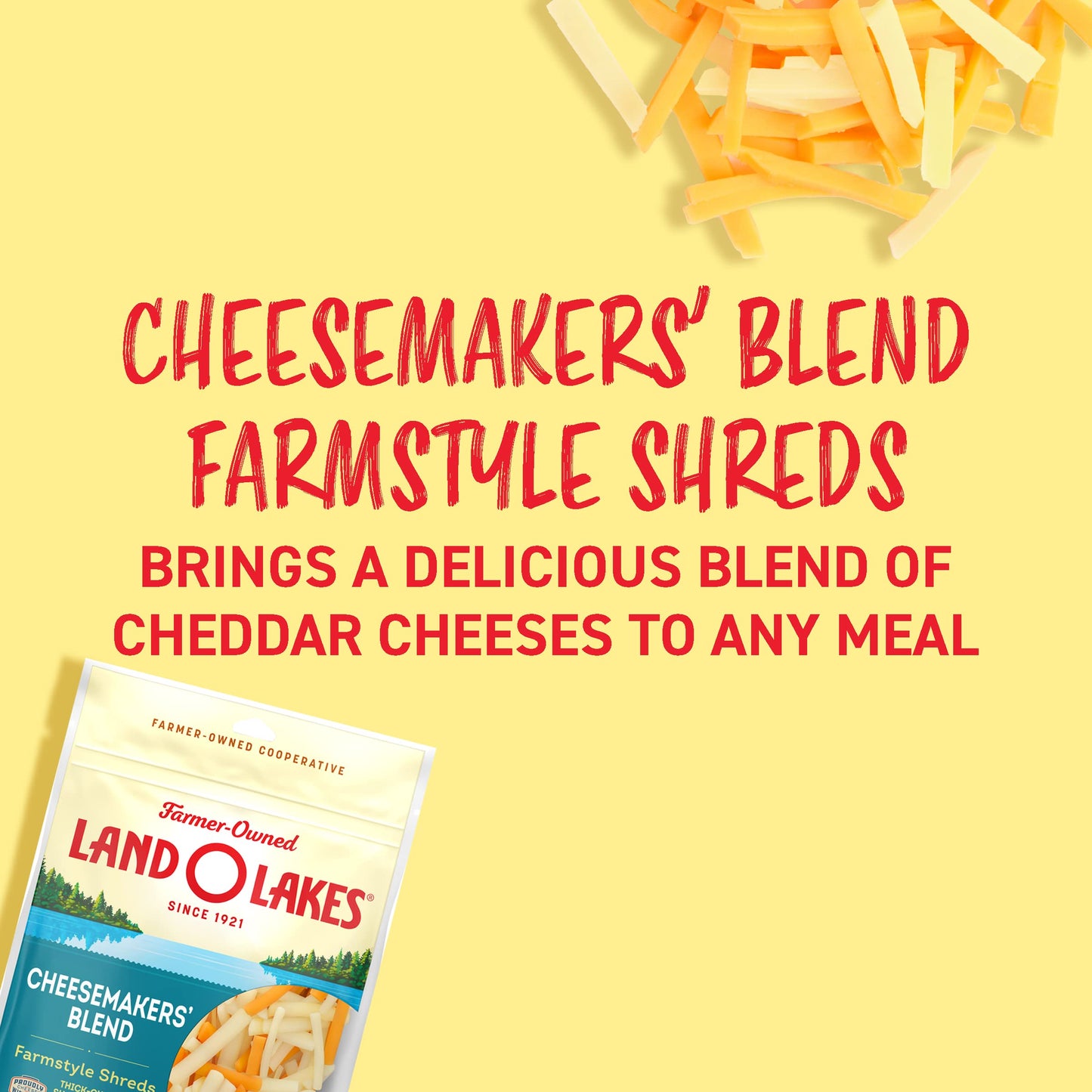 Land O Lakes Cheesemakers Blend Farmstyle Cut Shredded Cheese, Cheddar Blend, 8 oz bag
