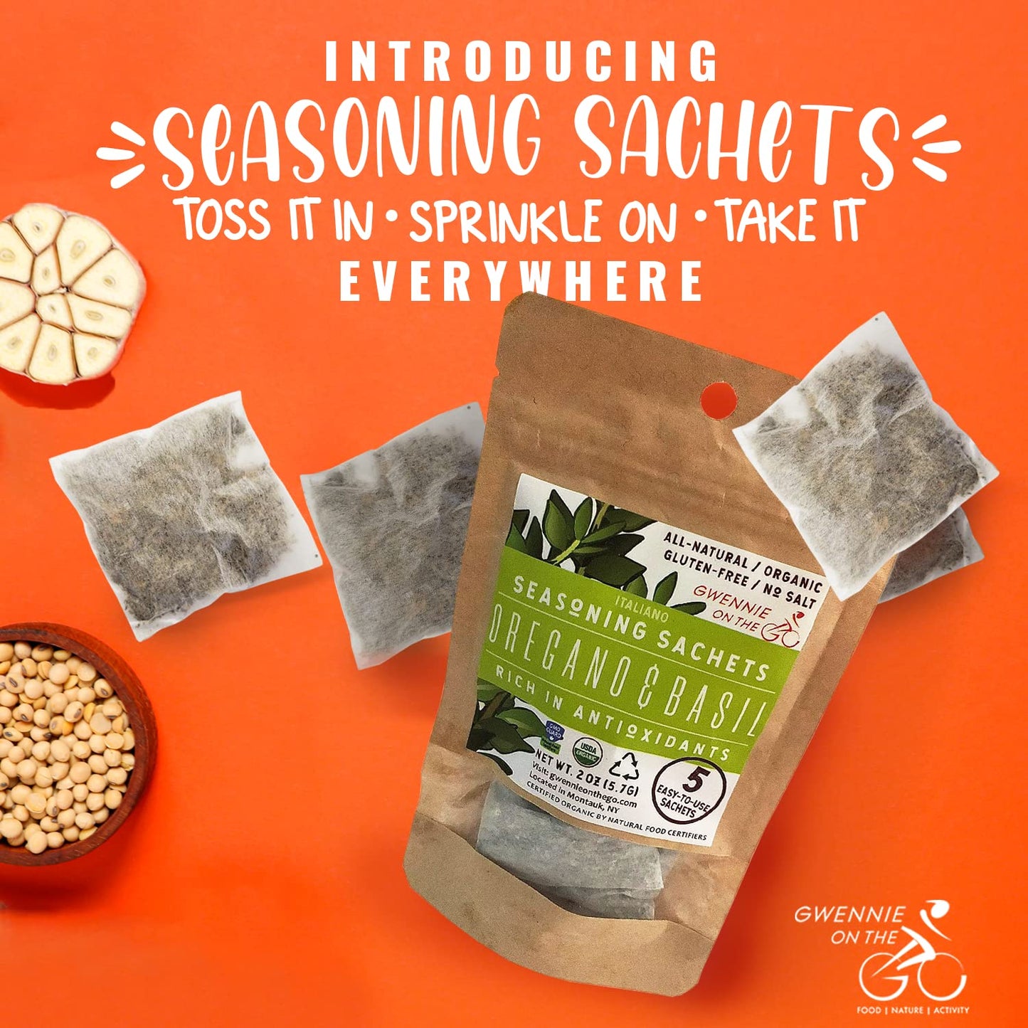 Gwennie On The Go - Seasoning Sachets | Oregano & Basil | Certified Organic | Gluten- Free | Resealable Pouch | Seasoning Mix Pa