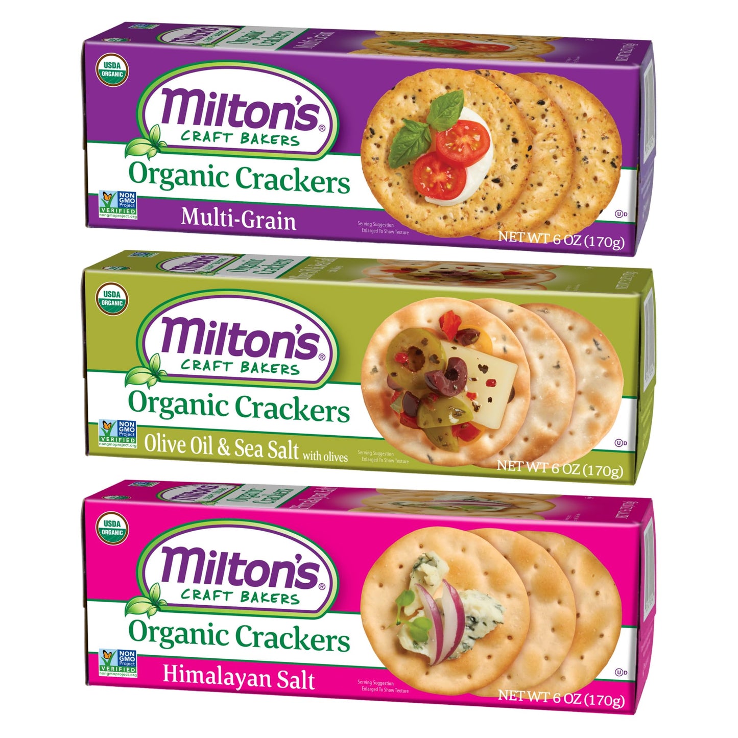 Miltons CRAFT BAKERS Organic Crackers Variety Bundle (Multi-Grain, Olive Oil & Sea Salt, Himalayan Salt) - Certified Organic, N
