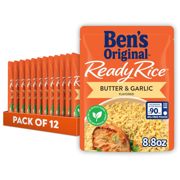 BEN S ORIGINAL Ready Rice Butter and Garlic Flavored Rice  Easy Dinner Side  8.8 oz Pouch (Pack of 12)
