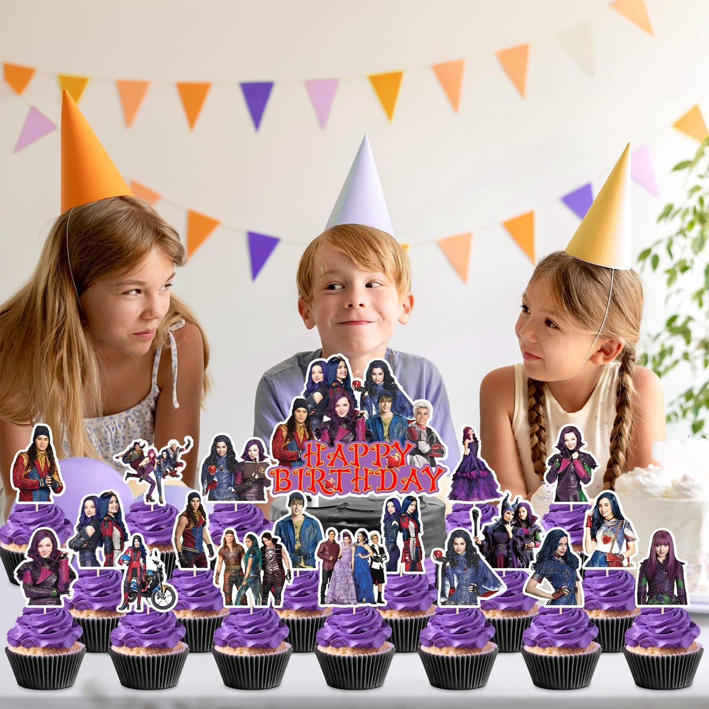 Genshii 37Pcs Descendants Cake Decoration Set Include 1Pc Big Cake Topper 36Pcs Cupcake Toppers For Descendants Theme Birthday P