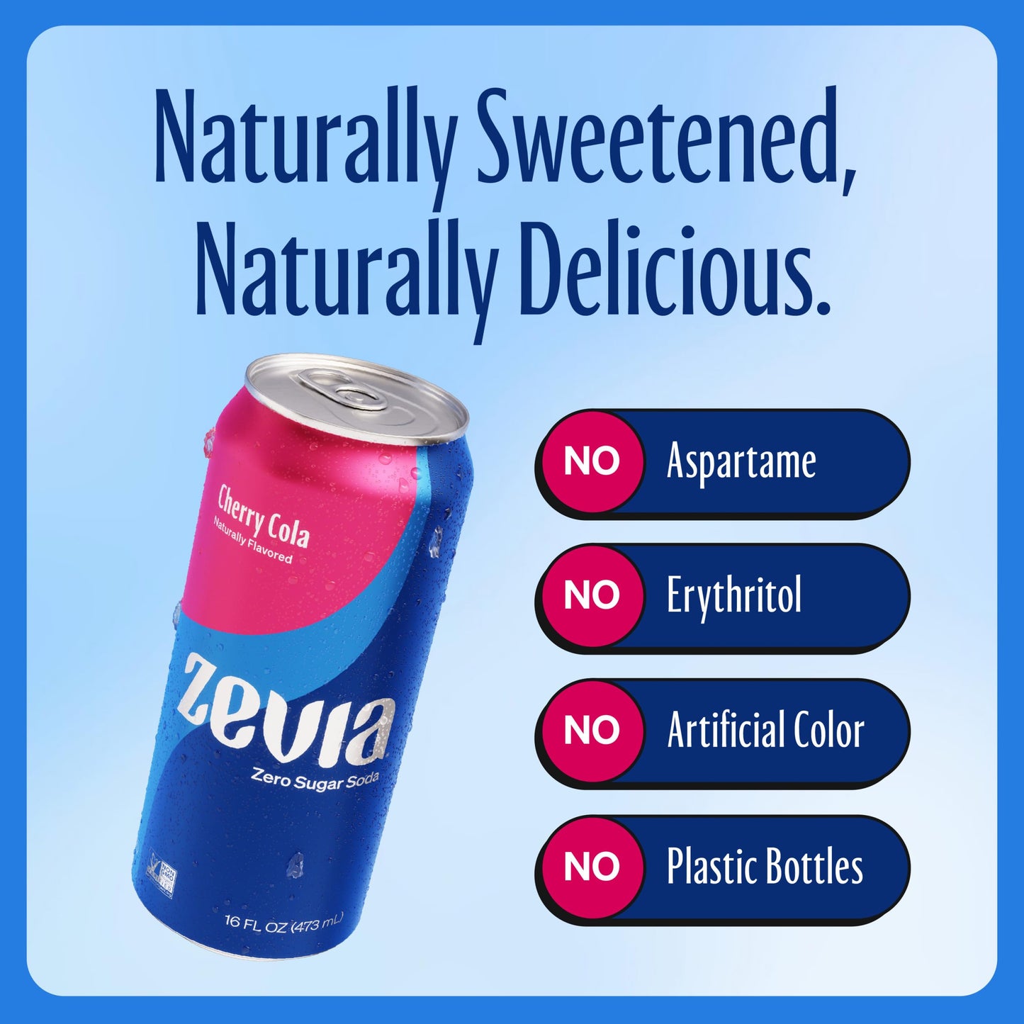 Zevia Zero Sugar Soda, Cherry Cola, 16 Oz Cans (12-Pack) - Naturally Sweetened, Zero Calorie Sugar Free Soda - Non-Gmo Project V