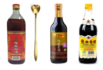 Shaohsing (shaoxing) Rice Cooking Seasoning 750ml, Premium Dark Soy Sauce, Gold Plum Chikiang Vinegar Plus Golden Heart Long Han