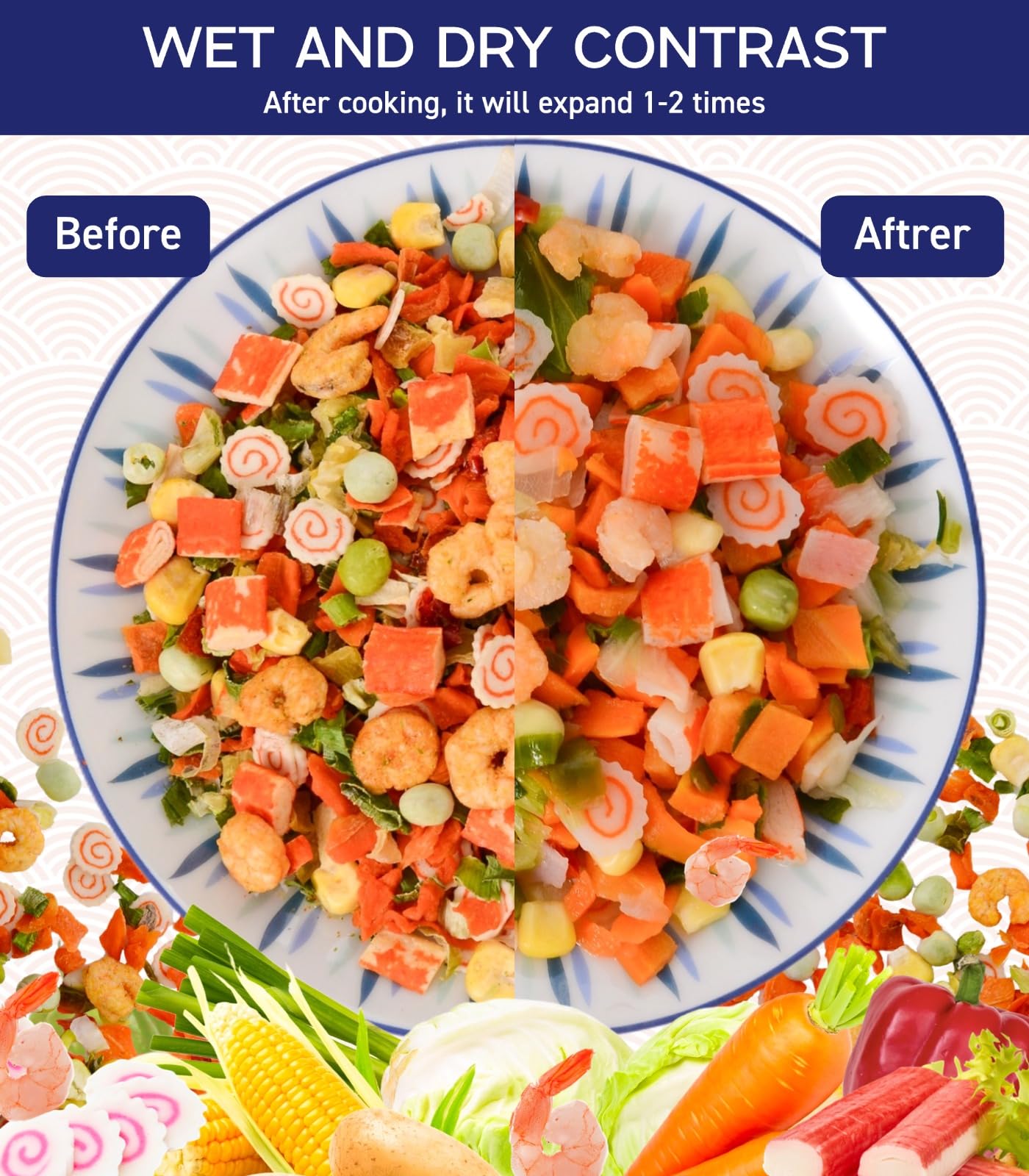 Egcina 16oz Freeze-Dried Seafood & Vegetable Mix - 100% Natural Ramen Toppings, 11 Ingredients, No Additives, Emergency Food Supply