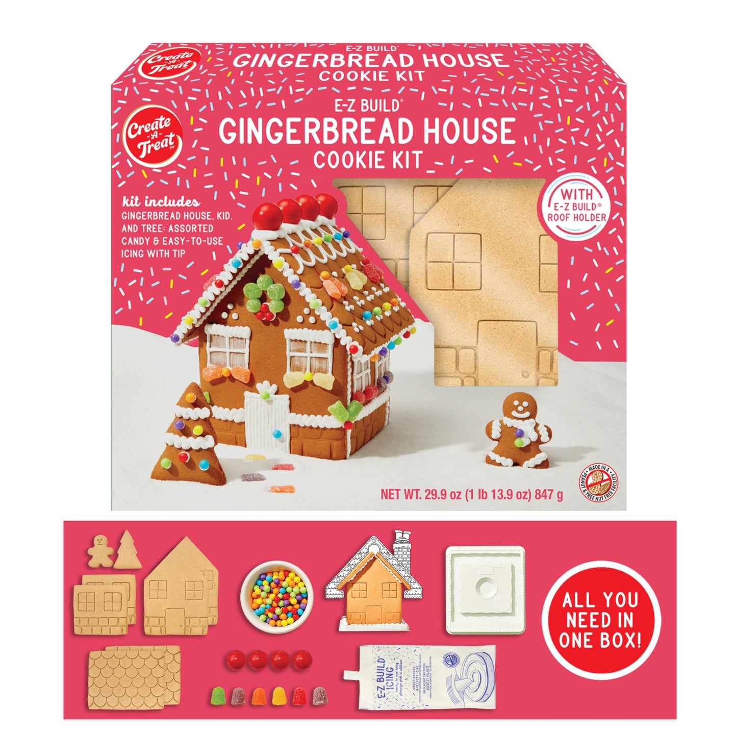 Create-A-Treat E-Z Build Gingerbread House Decorating Kit, Holiday Gift, 29.9 oz + Bonus CHIPS AHOY! Mini Cookie Snack Pack