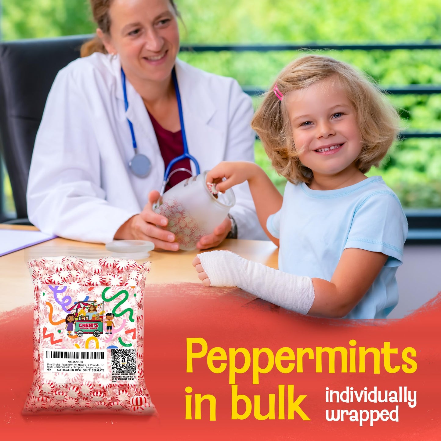 Cheri s Kitchen Corner Starlight Peppermint Mints of Breath Mints- Bulk Individually Wrapped Peppermint, Red, 3 Pound (Pack of
